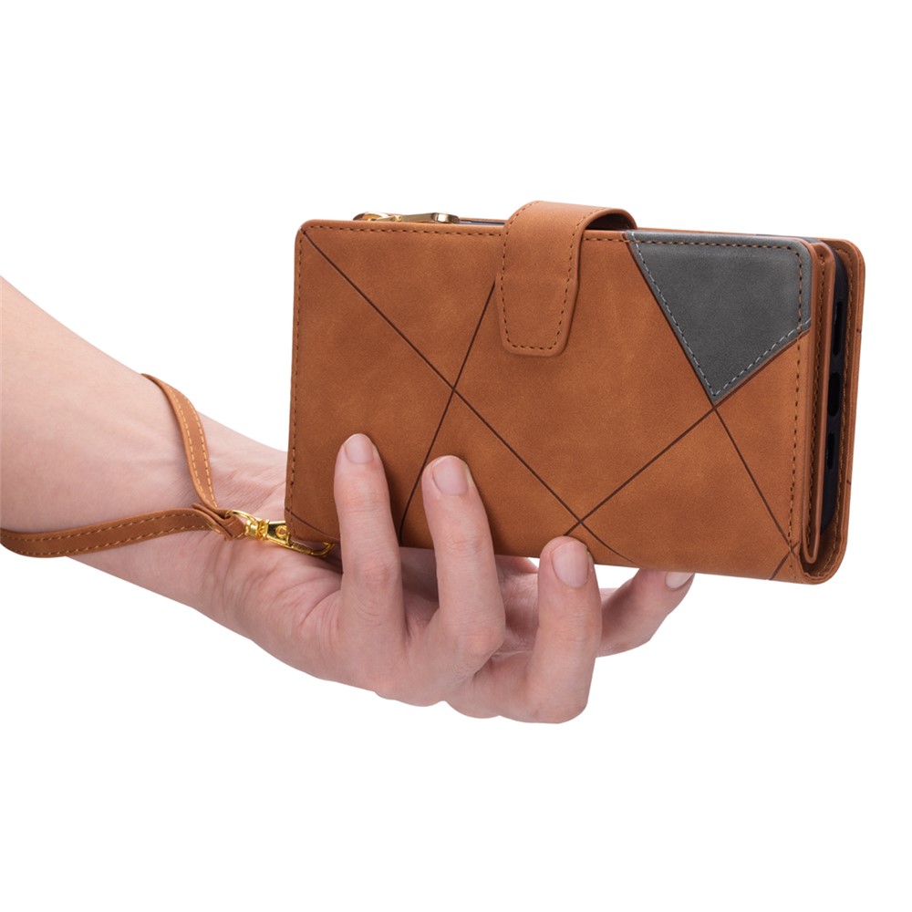 Shockproof Splicing Design Leather + TPU Phone Case Wallet Stand Protective Cover for Samsung Galaxy A52 5G / A52s 5G / A52 4G - Brown-9