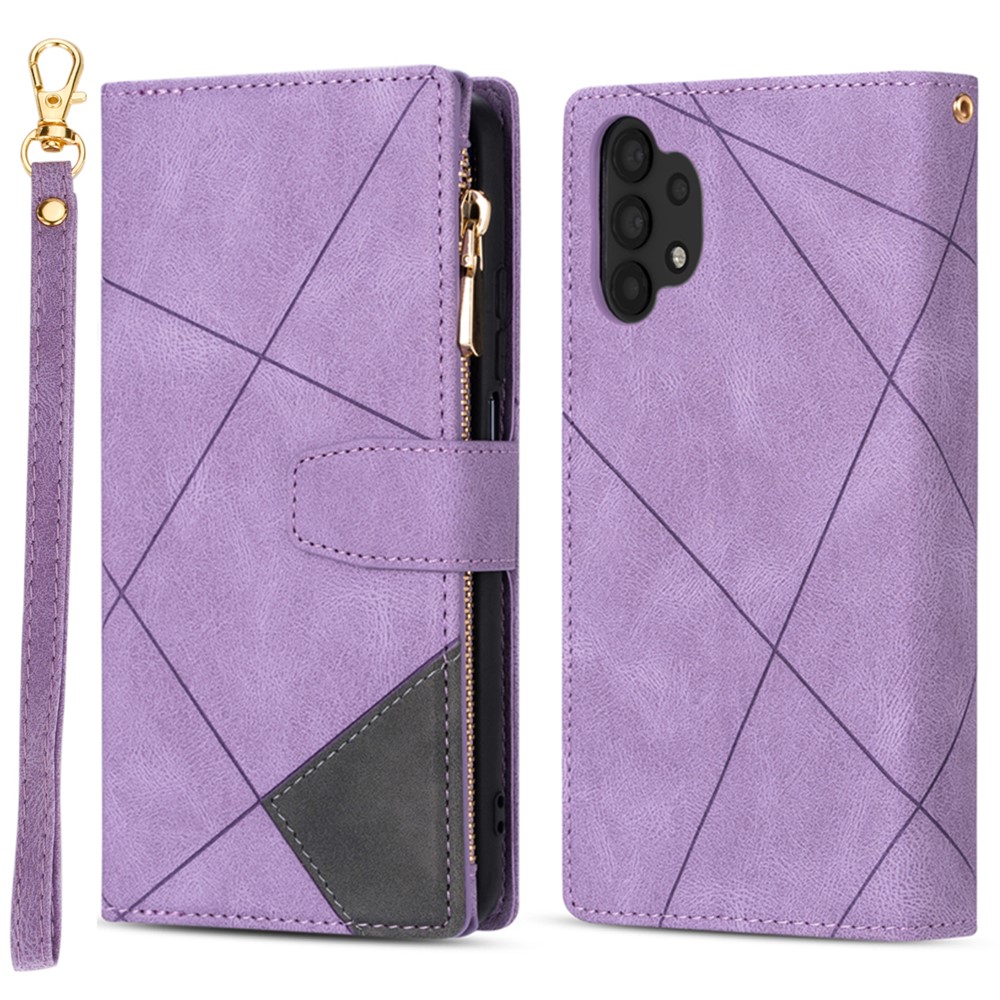 Stylish Splicing Design Leather Phone Case Wallet Stand Protective Cover for Samsung Galaxy A32 5G - Purple-1