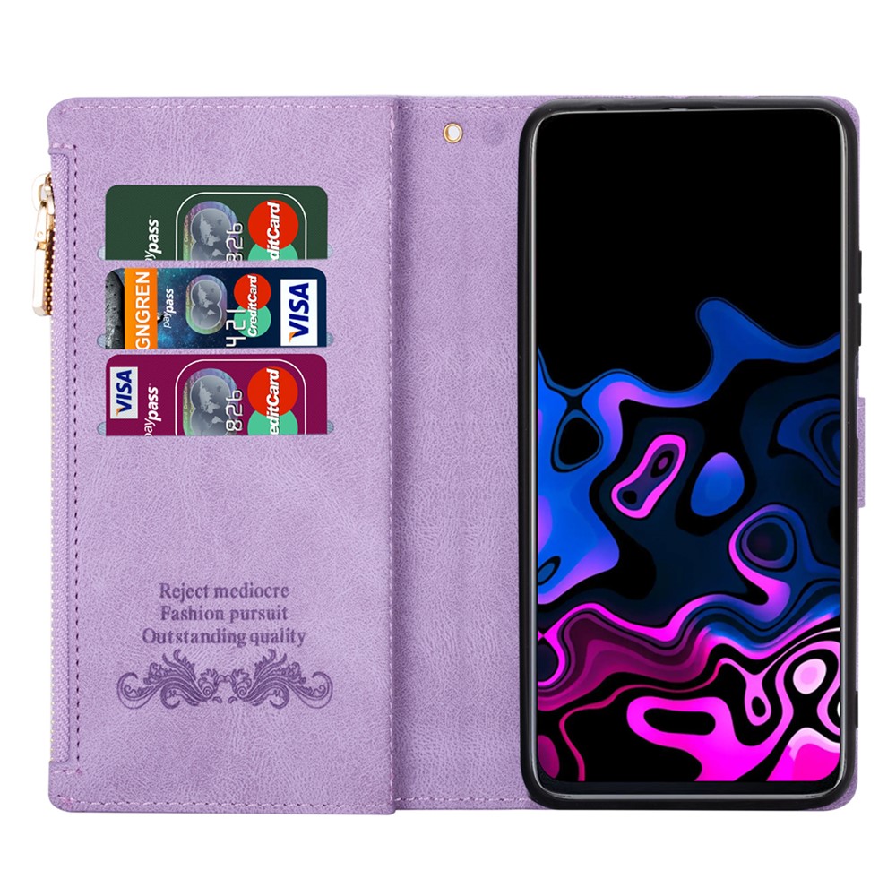 Stylish Splicing Design Leather Phone Case Wallet Stand Protective Cover for Samsung Galaxy A32 5G - Purple-4