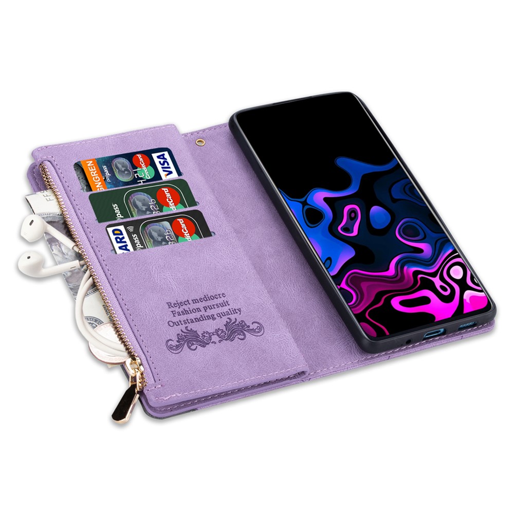 Stylish Splicing Design Leather Phone Case Wallet Stand Protective Cover for Samsung Galaxy A32 5G - Purple-7