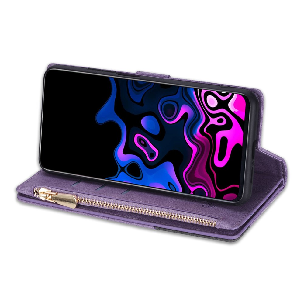 Stylish Splicing Design Leather Phone Case Wallet Stand Protective Cover for Samsung Galaxy A32 5G - Purple-8