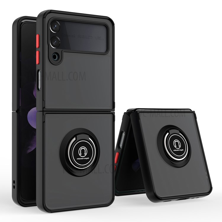 PC+TPU Kickstand Design Phone Case Full Protective Shock-resistant Phone Back Shell for Samsung Galaxy Z Flip3 5G - Black Red-1
