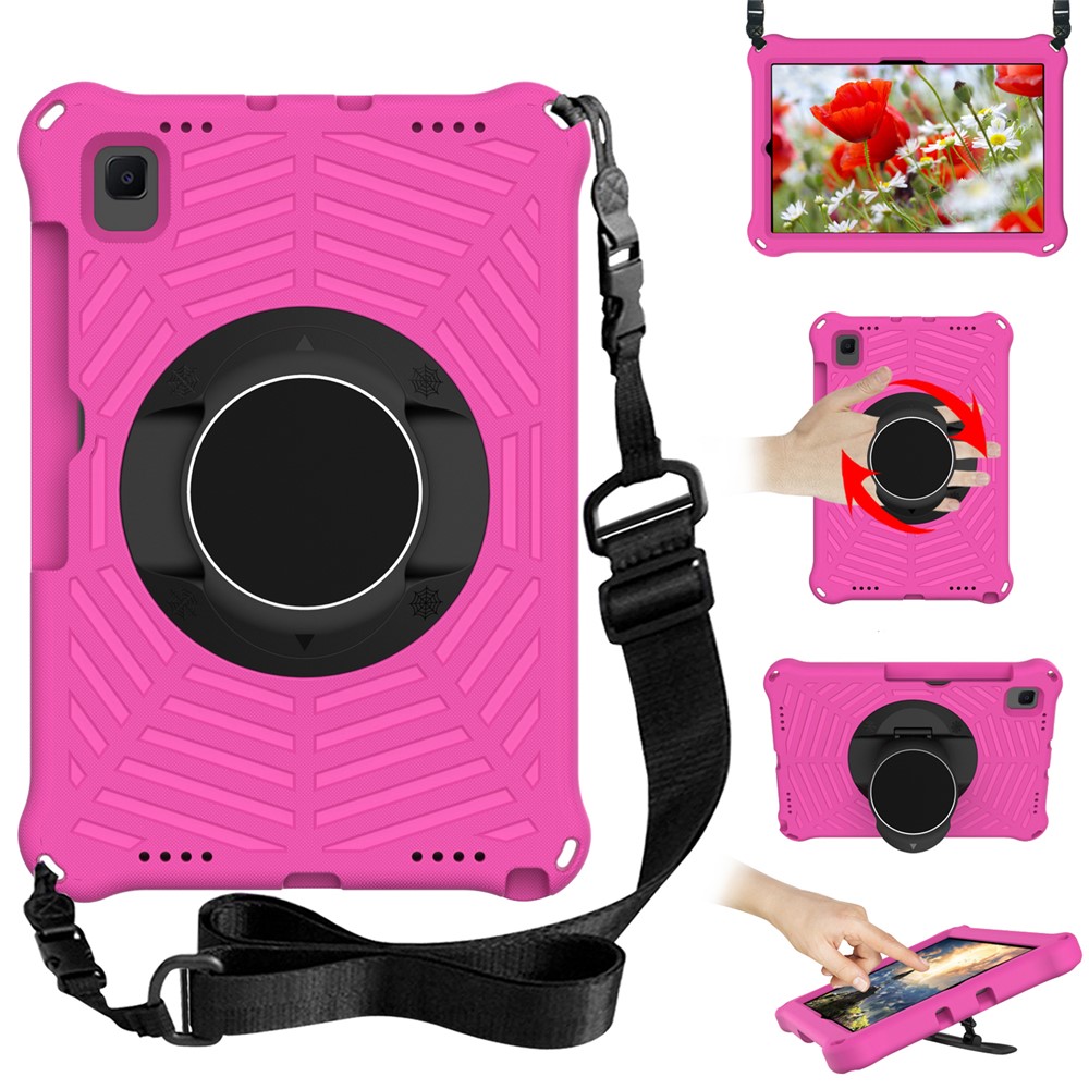 Spider Web Texture Kickstand Design Anti-fall EVA Tablet Protective Cover Case with Shoulder Strap for Samsung Galaxy Tab S6 Lite 10.4 2020 SM-P610/P615 - Rose-1