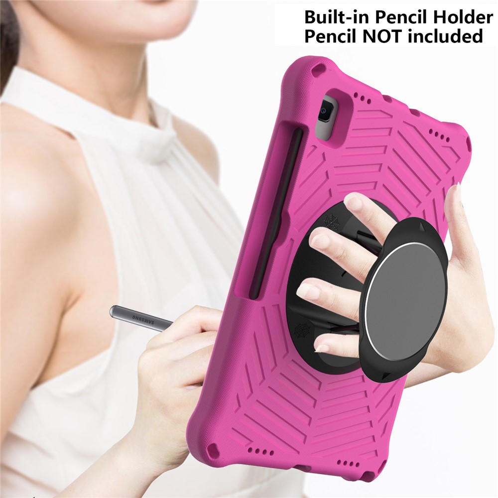 Spider Web Texture Kickstand Design Anti-fall EVA Tablet Protective Cover Case with Shoulder Strap for Samsung Galaxy Tab S6 Lite 10.4 2020 SM-P610/P615 - Rose-6