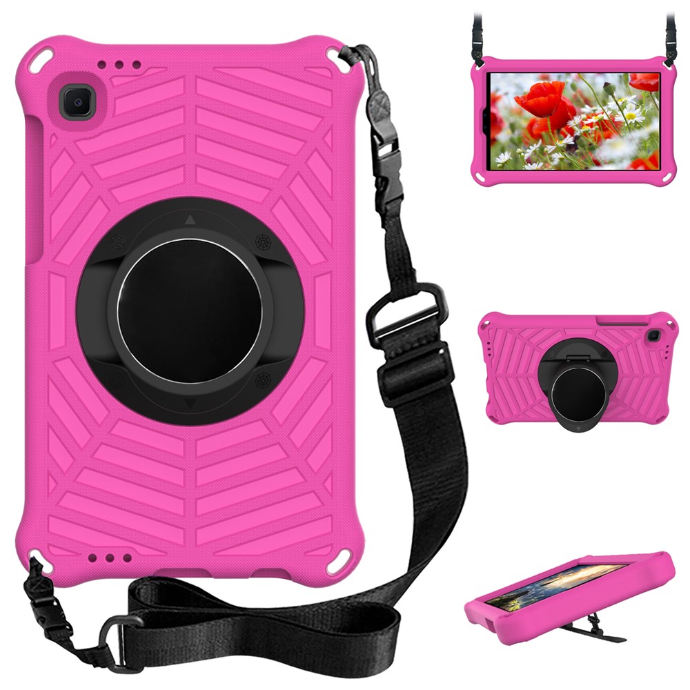Kickstand Design Spider Web Texture EVA Tablet Cover Protective Case with Shoulder Strap for Samsung Galaxy Tab A7 Lite 8.7-inch - Rose-1