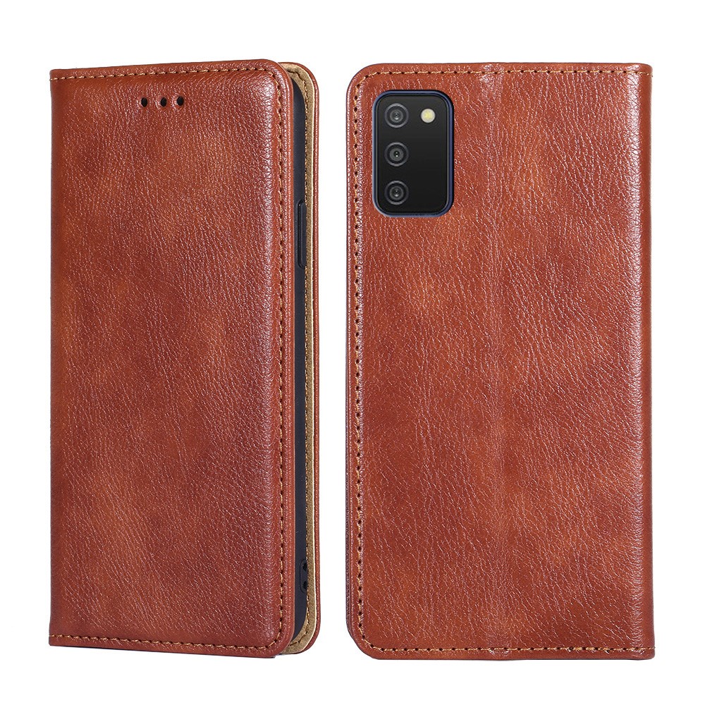 Stand Wallet Design Shockproof Stylish PU Leather Auto Closing Magnetic Flip Phone Case for Samsung Galaxy A03s (166.5 x 75.98 x 9.14mm) - Brown-1