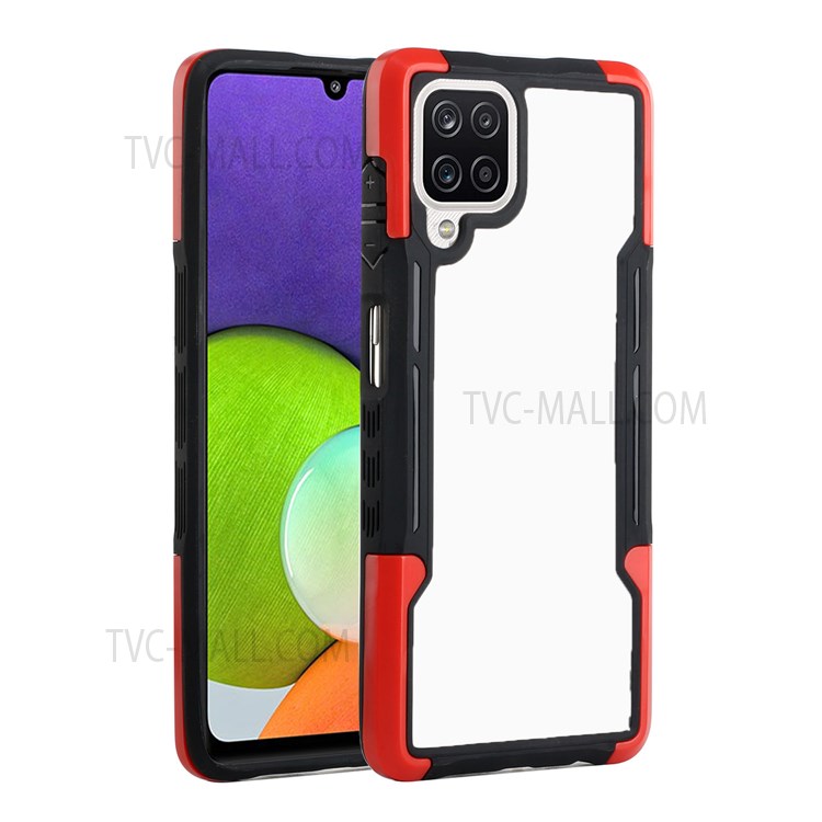 Non-slip Stripe Side TPU+Acrylic Hybrid Case Fall-proof Cover Shell for Samsung Galaxy A22 4G (EU Version) - Black/Red-2