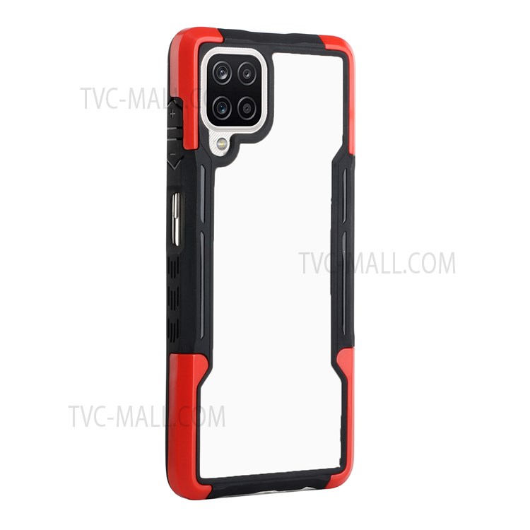Non-slip Stripe Side TPU+Acrylic Hybrid Case Fall-proof Cover Shell for Samsung Galaxy A22 4G (EU Version) - Black/Red-3