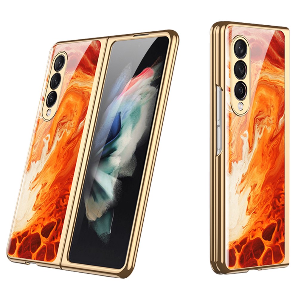 GKK Painted Pattern Printing IMD Tempered Glass Back + Hard PC Shockproof Anti-Scratch Protective Cover for Samsung Galaxy Z Fold3 5G - Agate Red-1