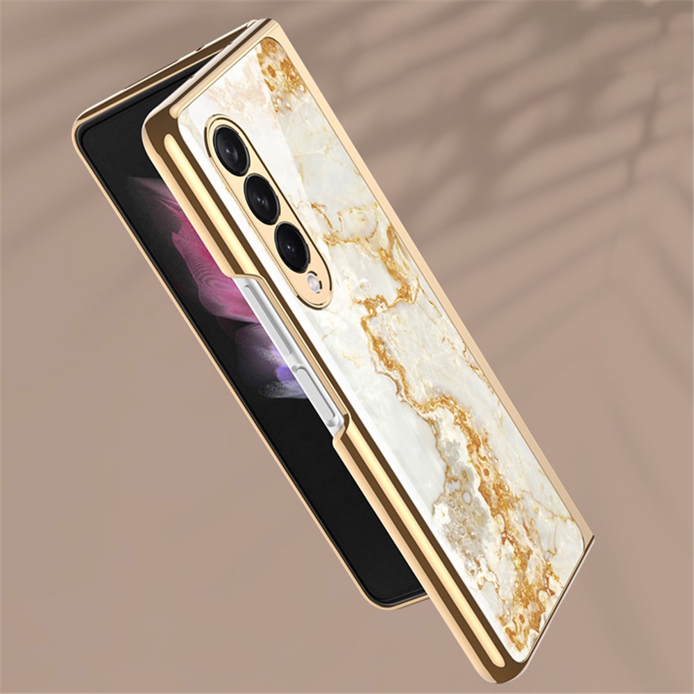 GKK Painted Pattern Printing IMD Tempered Glass Back + Hard PC Shockproof Anti-Scratch Protective Cover for Samsung Galaxy Z Fold3 5G - Agate Red-2