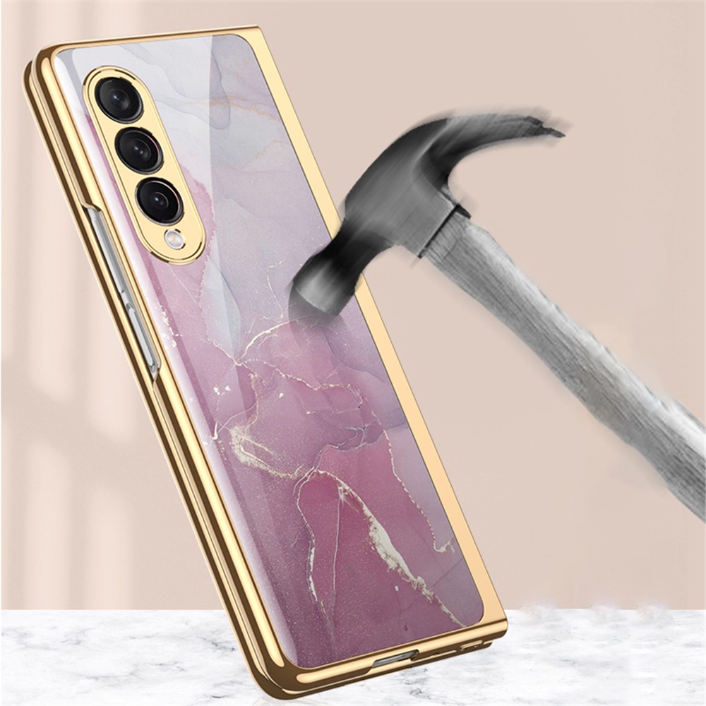 GKK Painted Pattern Printing IMD Tempered Glass Back + Hard PC Shockproof Anti-Scratch Protective Cover for Samsung Galaxy Z Fold3 5G - Agate Red-3