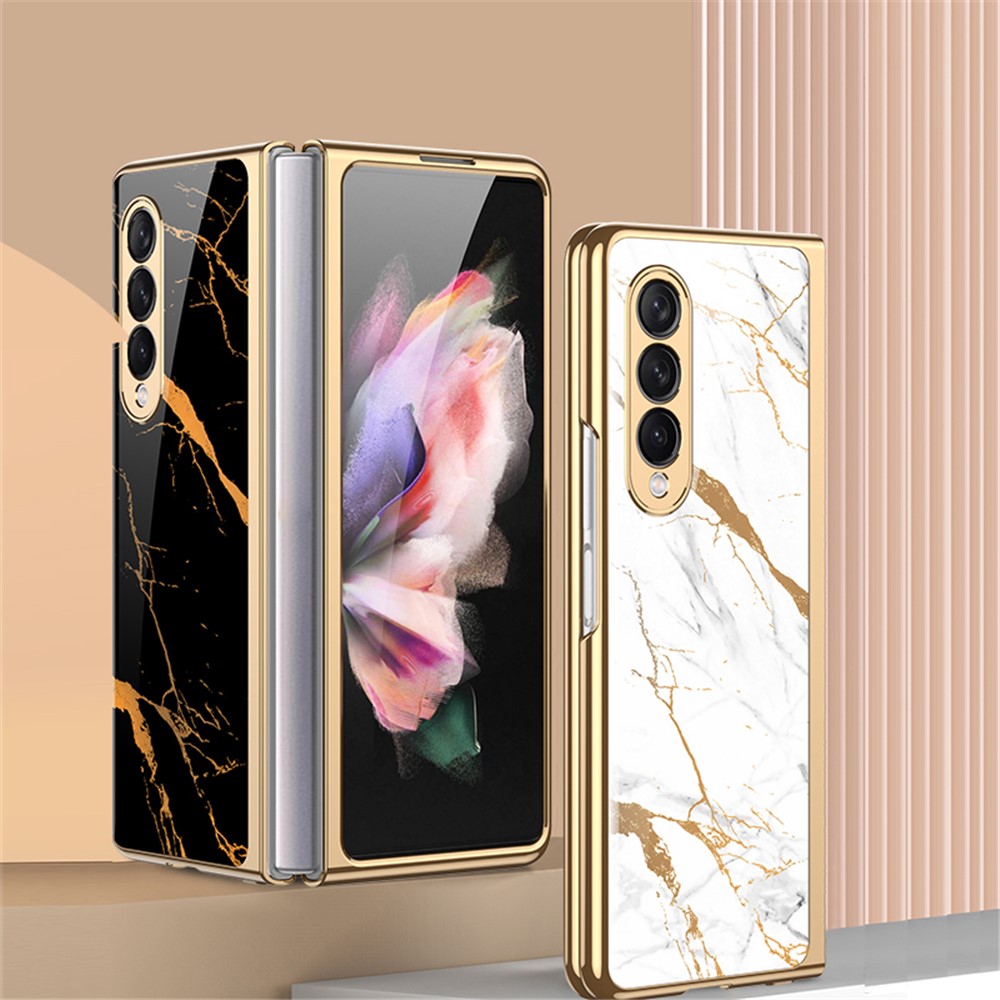 GKK Painted Pattern Printing IMD Tempered Glass Back + Hard PC Shockproof Anti-Scratch Protective Cover for Samsung Galaxy Z Fold3 5G - Agate Red-5