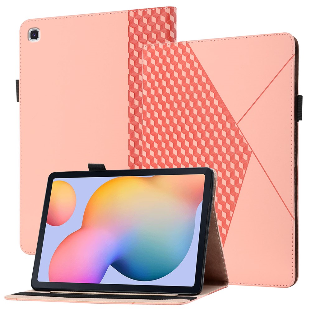 Stylish Rhombus Pattern Skin-touch Feeling Auto-absorbed Leather Tablet Protective Case Card Slots Cover for Samsung Galaxy Tab S6 Lite/P610/T615 - Rose Gold-1