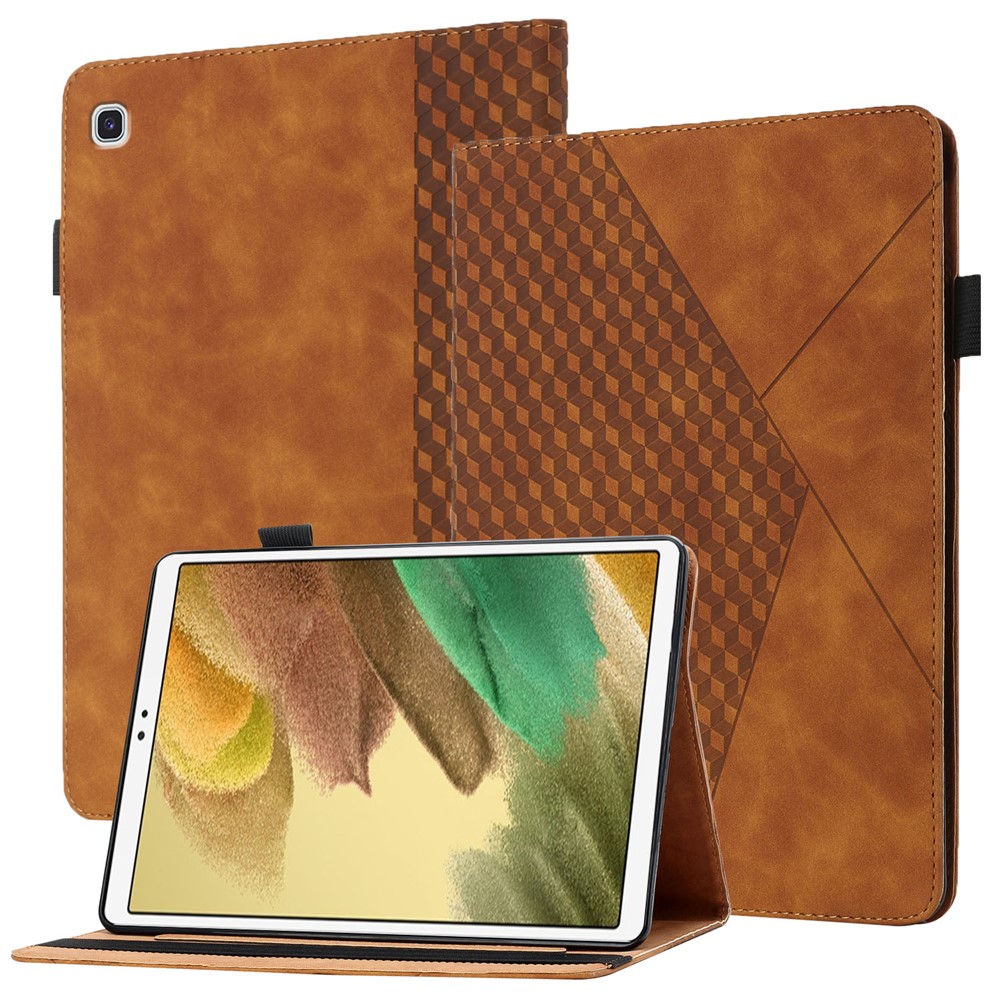 Card Slots Design Full Protective Skin-Touch PU Leather Tablet Protective Cover Case with Rhombus Imprinting and Anti-Slip Strap for Samsung Galaxy Tab A7 Lite 8.7-inch T220/T225 - Brown-1
