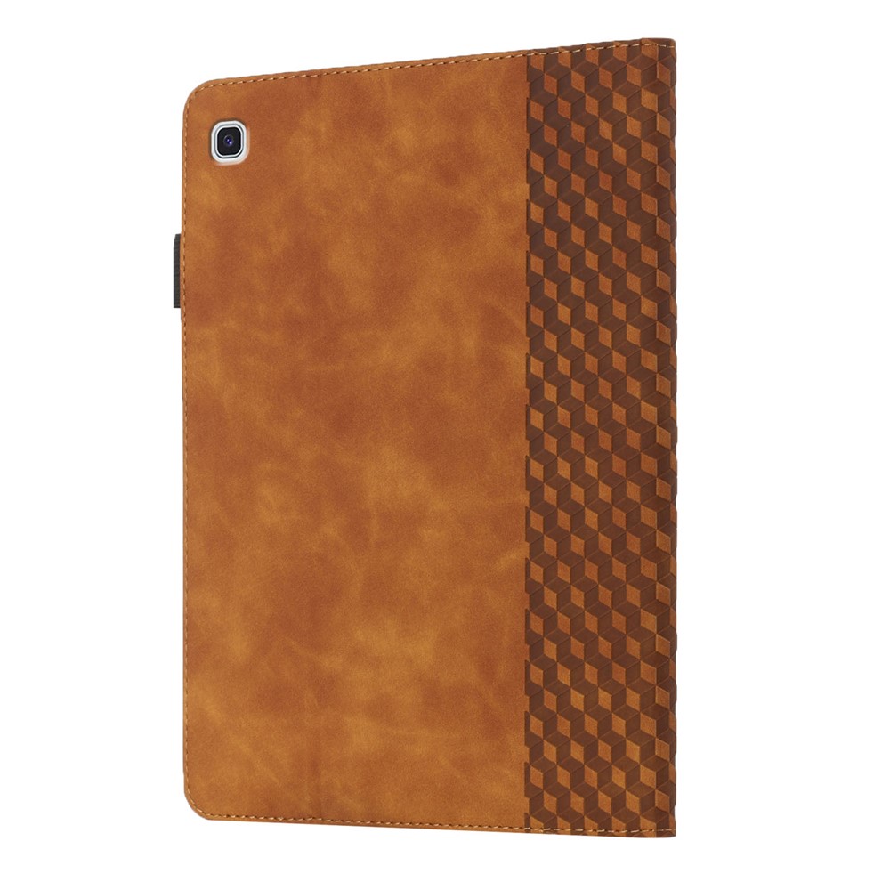 Card Slots Design Full Protective Skin-Touch PU Leather Tablet Protective Cover Case with Rhombus Imprinting and Anti-Slip Strap for Samsung Galaxy Tab A7 Lite 8.7-inch T220/T225 - Brown-3