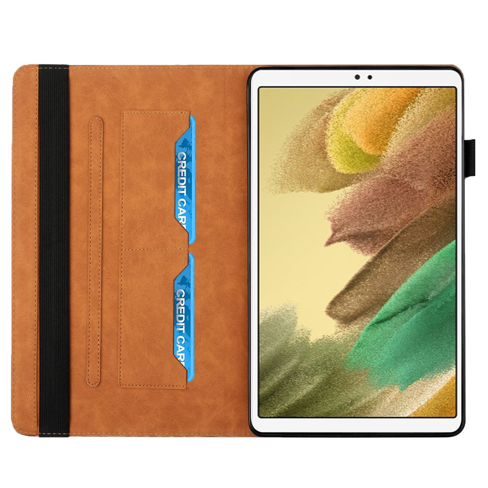 Card Slots Design Full Protective Skin-Touch PU Leather Tablet Protective Cover Case with Rhombus Imprinting and Anti-Slip Strap for Samsung Galaxy Tab A7 Lite 8.7-inch T220/T225 - Brown-4