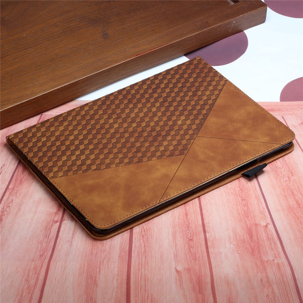 Card Slots Design Full Protective Skin-Touch PU Leather Tablet Protective Cover Case with Rhombus Imprinting and Anti-Slip Strap for Samsung Galaxy Tab A7 Lite 8.7-inch T220/T225 - Brown-7