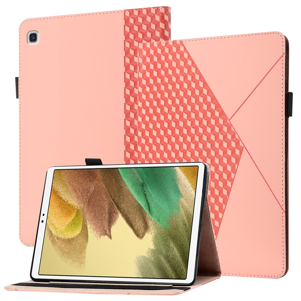 Card Slots Design Full Protective Skin-Touch PU Leather Tablet Protective Cover Case with Rhombus Imprinting and Anti-Slip Strap for Samsung Galaxy Tab A7 Lite 8.7-inch T220/T225 - Rose Gold-1
