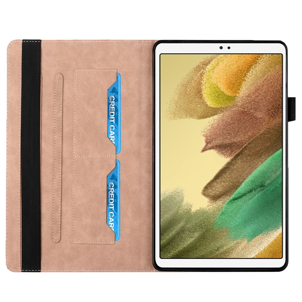 Card Slots Design Full Protective Skin-Touch PU Leather Tablet Protective Cover Case with Rhombus Imprinting and Anti-Slip Strap for Samsung Galaxy Tab A7 Lite 8.7-inch T220/T225 - Rose Gold-4