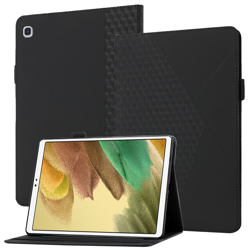 Card Slots Design Full Protective Skin-Touch PU Leather Tablet Protective Cover Case with Rhombus Imprinting and Anti-Slip Strap for Samsung Galaxy Tab A7 Lite 8.7-inch T220/T225 - Black-1