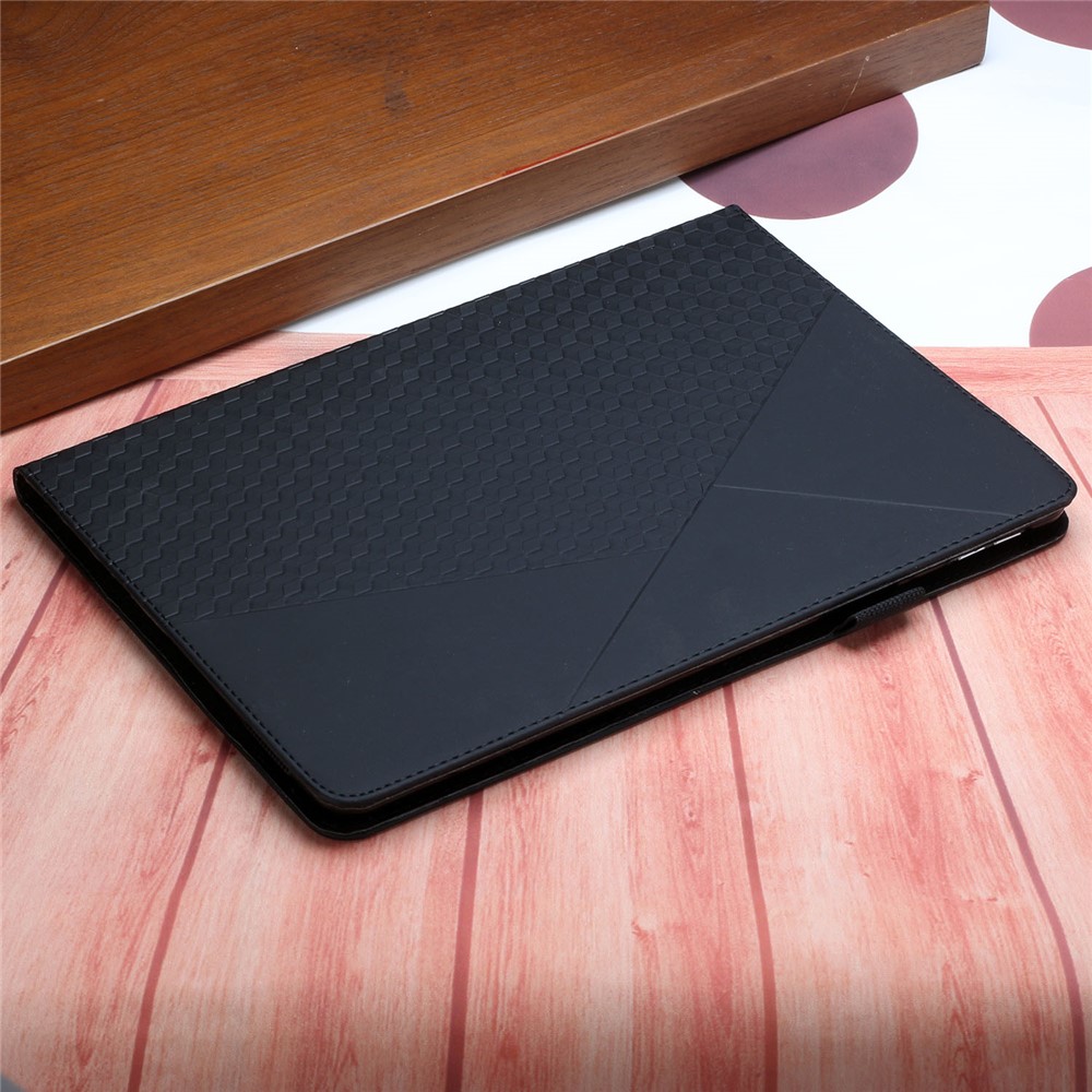 Card Slots Design Full Protective Skin-Touch PU Leather Tablet Protective Cover Case with Rhombus Imprinting and Anti-Slip Strap for Samsung Galaxy Tab A7 Lite 8.7-inch T220/T225 - Black-7