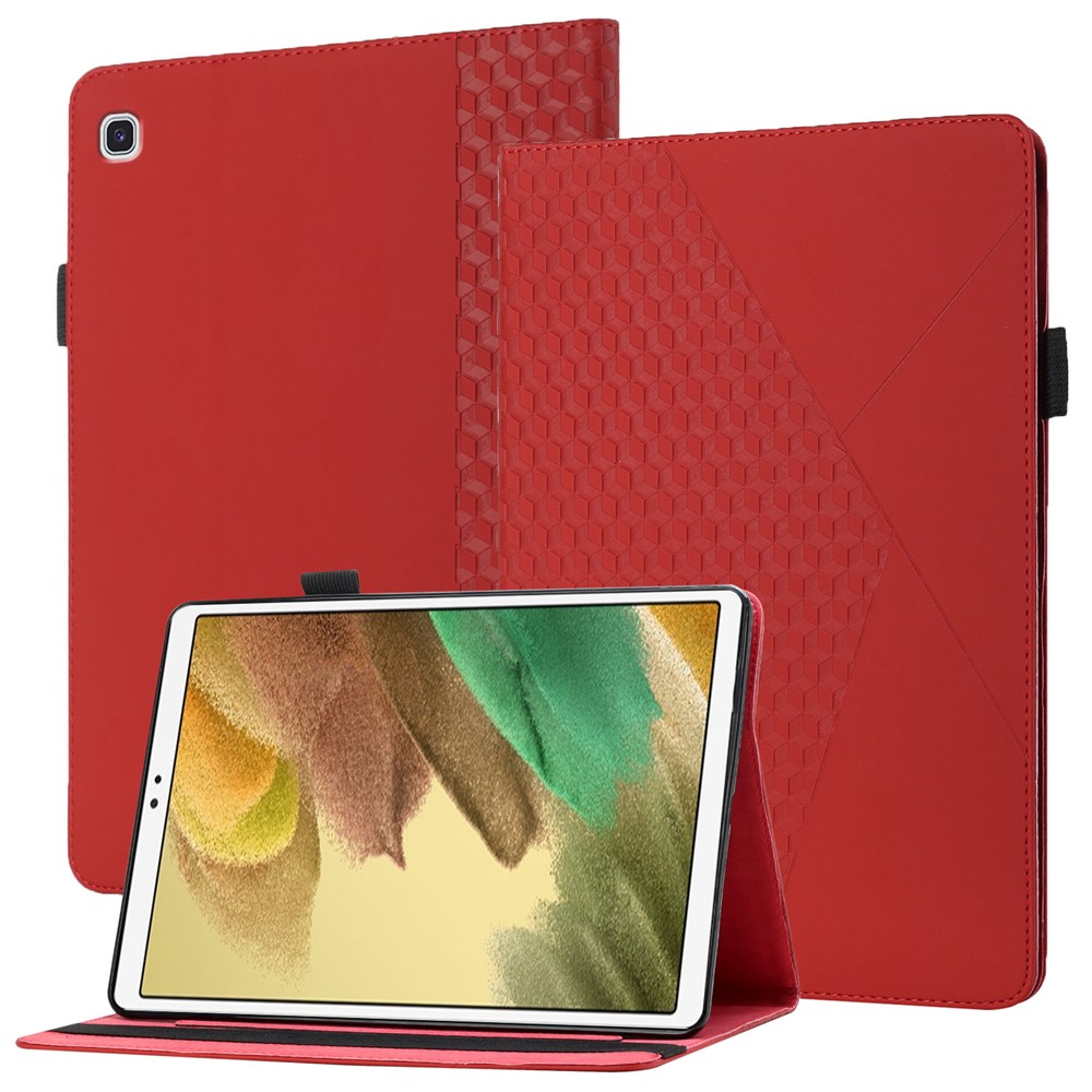 Card Slots Design Full Protective Skin-Touch PU Leather Tablet Protective Cover Case with Rhombus Imprinting and Anti-Slip Strap for Samsung Galaxy Tab A7 Lite 8.7-inch T220/T225 - Red-1