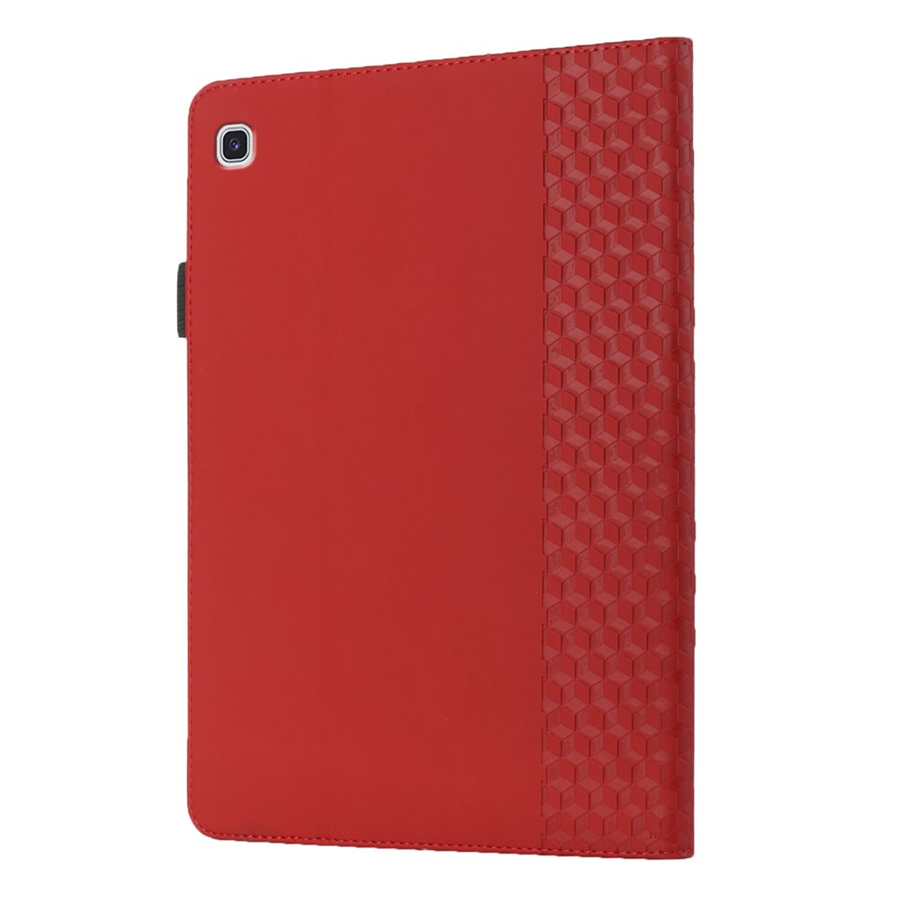Card Slots Design Full Protective Skin-Touch PU Leather Tablet Protective Cover Case with Rhombus Imprinting and Anti-Slip Strap for Samsung Galaxy Tab A7 Lite 8.7-inch T220/T225 - Red-3