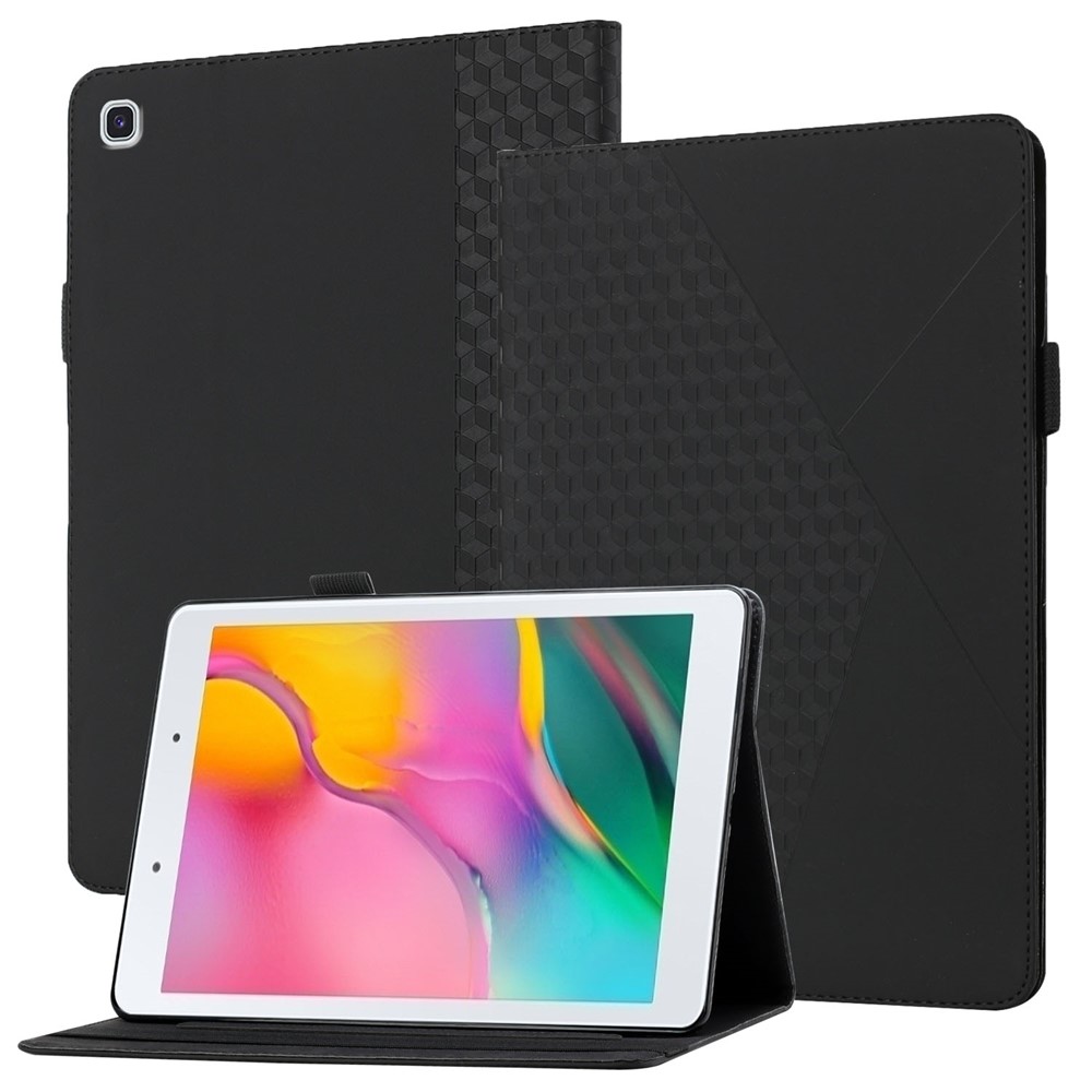 Rhombus Imprinting Full Protective Skin-Touch PU Leather Tablet Protective Cover Case with Card Slots for Samsung Galaxy Tab A 8.0 Wi-Fi (2019) SM-T290 T290/T295/T297 - Black-1