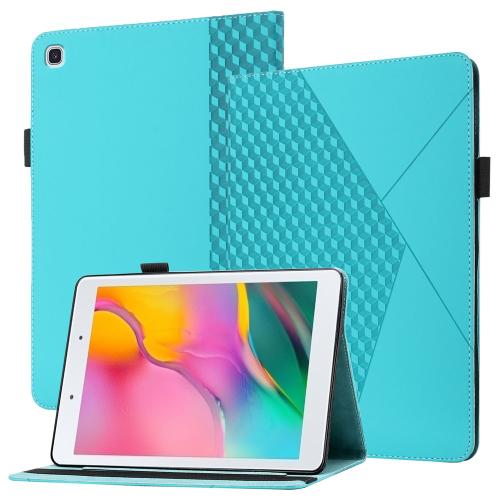 Rhombus Imprinting Full Protective Skin-Touch PU Leather Tablet Protective Cover Case with Card Slots for Samsung Galaxy Tab A 8.0 Wi-Fi (2019) SM-T290 T290/T295/T297 - Lake Blue-1