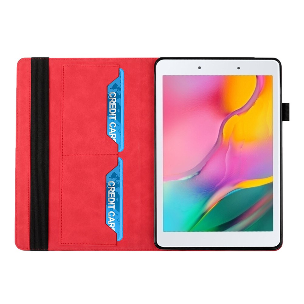 Rhombus Imprinting Full Protective Skin-Touch PU Leather Tablet Protective Cover Case with Card Slots for Samsung Galaxy Tab A 8.0 Wi-Fi (2019) SM-T290 T290/T295/T297 - Red-5