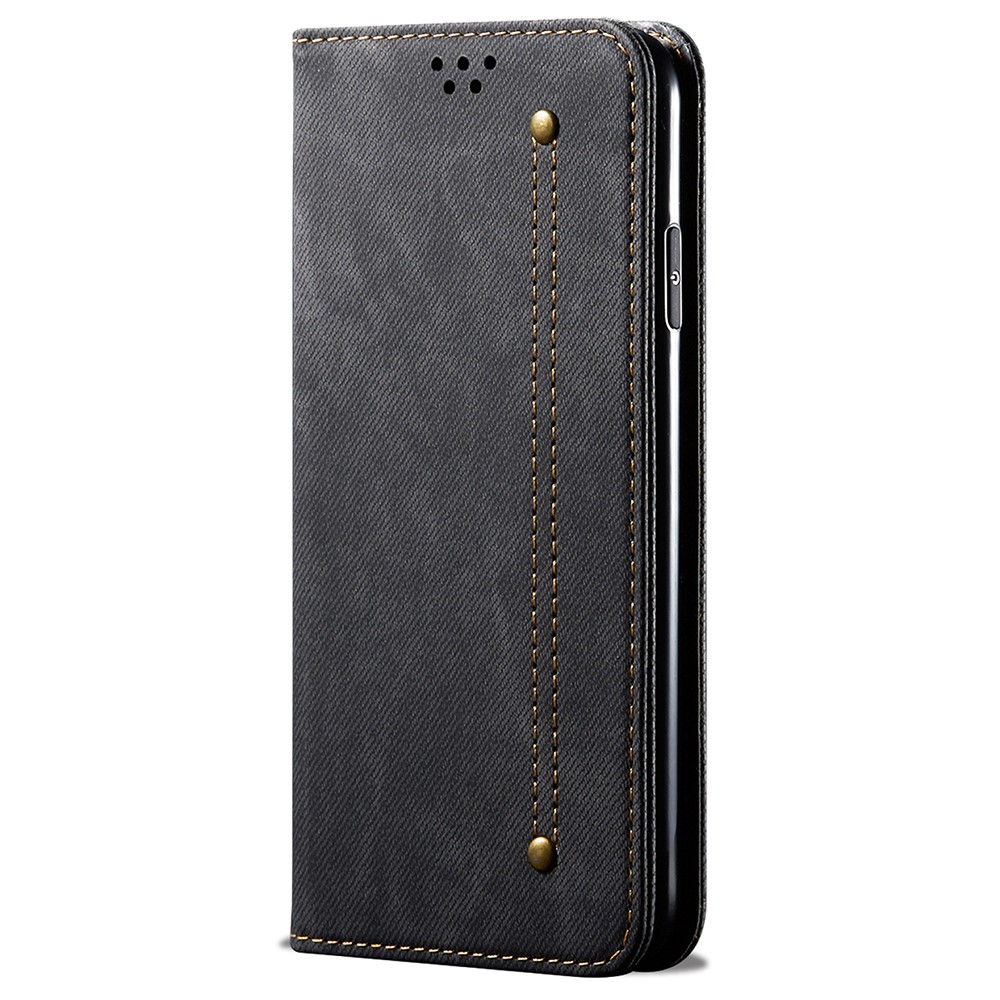 Scratch Resistant Flip Phone Cover Jeans Cloth Texture Leather Wallet Stand Case for Samsung Galaxy M52 5G - Black-2