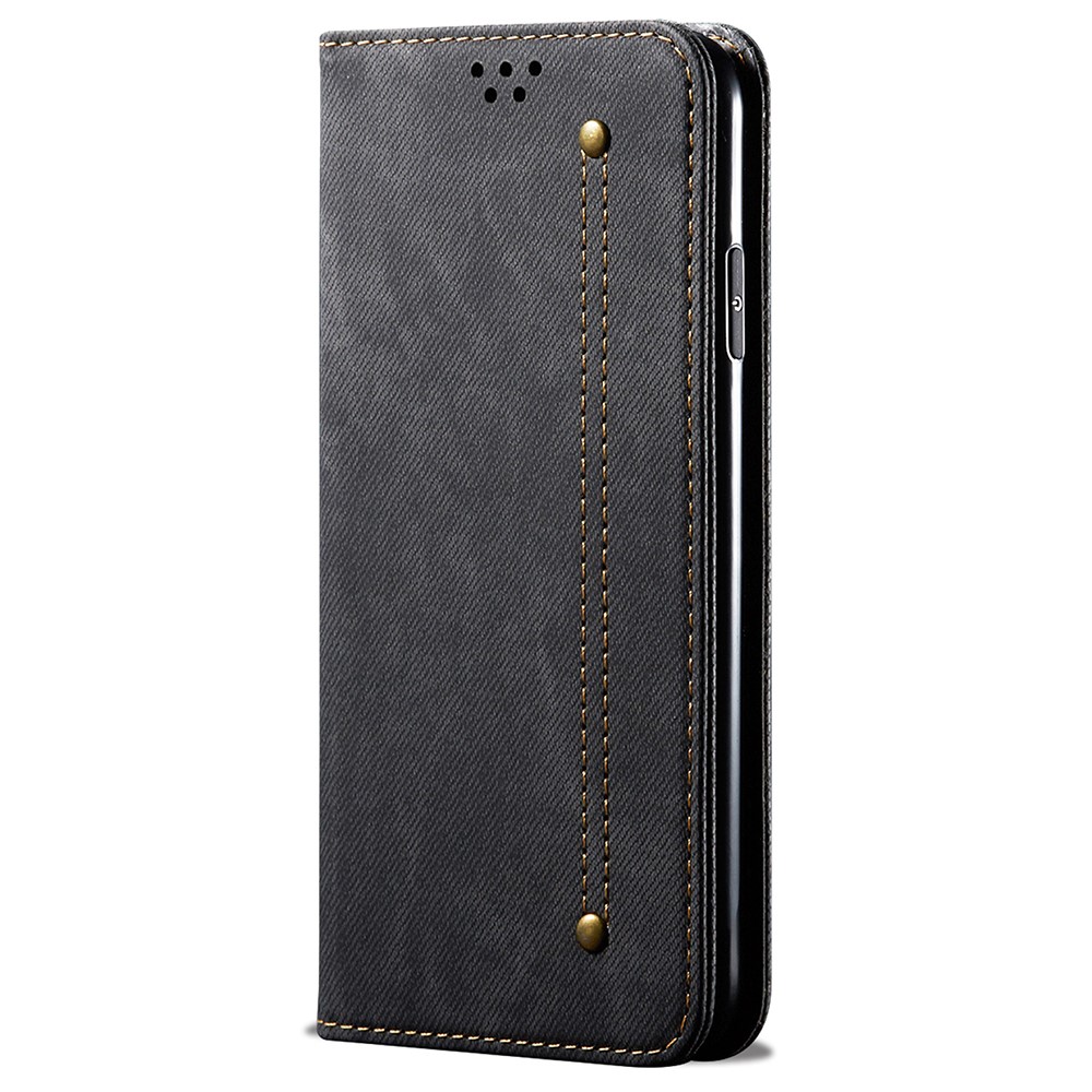 Película Resistente a Los Rasguños Phone Tope Jeans Texture Texture Leather Willet Stand Para Samsung Galaxy M52 5G - Negro-2