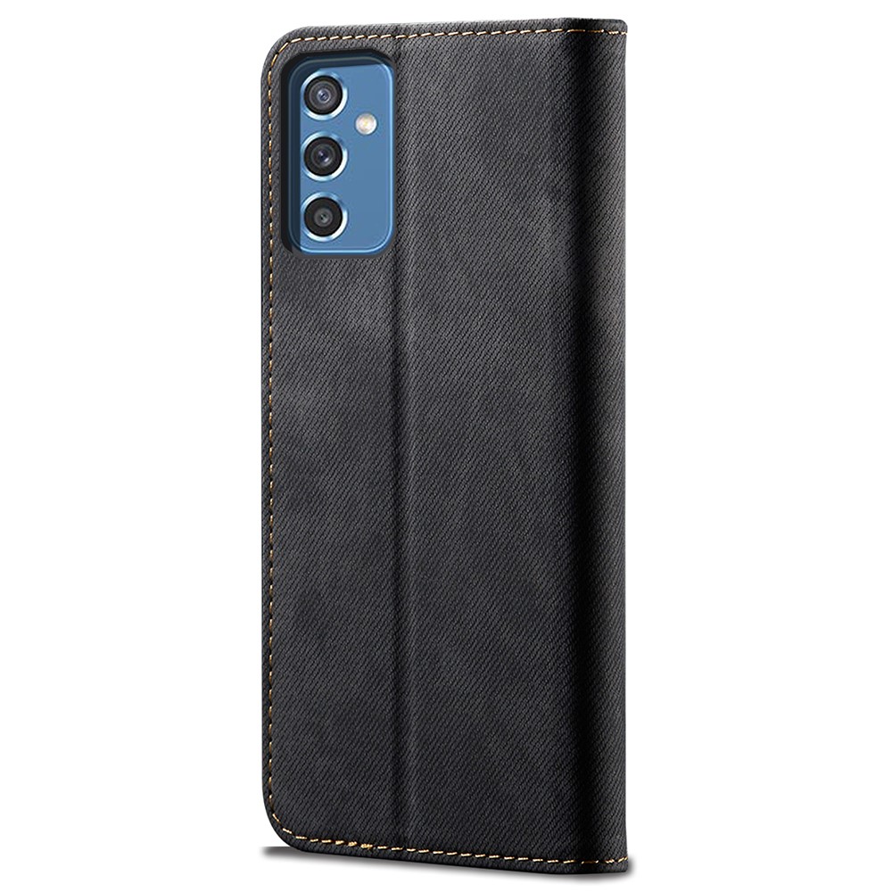 Película Resistente a Los Rasguños Phone Tope Jeans Texture Texture Leather Willet Stand Para Samsung Galaxy M52 5G - Negro-3