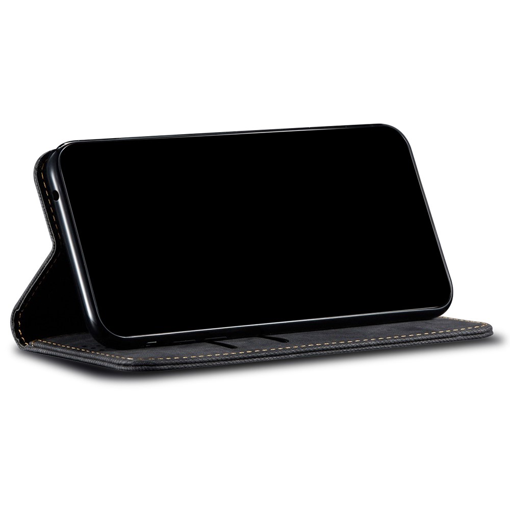 Scratch Resistant Flip Phone Cover Jeans Cloth Texture Leather Wallet Stand Case for Samsung Galaxy M52 5G - Black-4