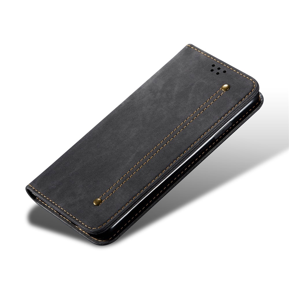 Película Resistente a Los Rasguños Phone Tope Jeans Texture Texture Leather Willet Stand Para Samsung Galaxy M52 5G - Negro-6