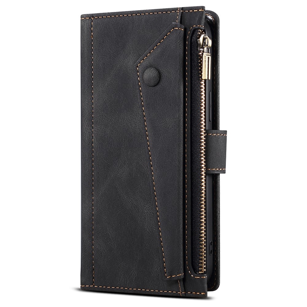 Wallet Phone Cover Protective Zippered Pocket with Strap Card Slots Multifunctional Case Phone Case with Stand for Samsung Galaxy A42 5G - Black-2