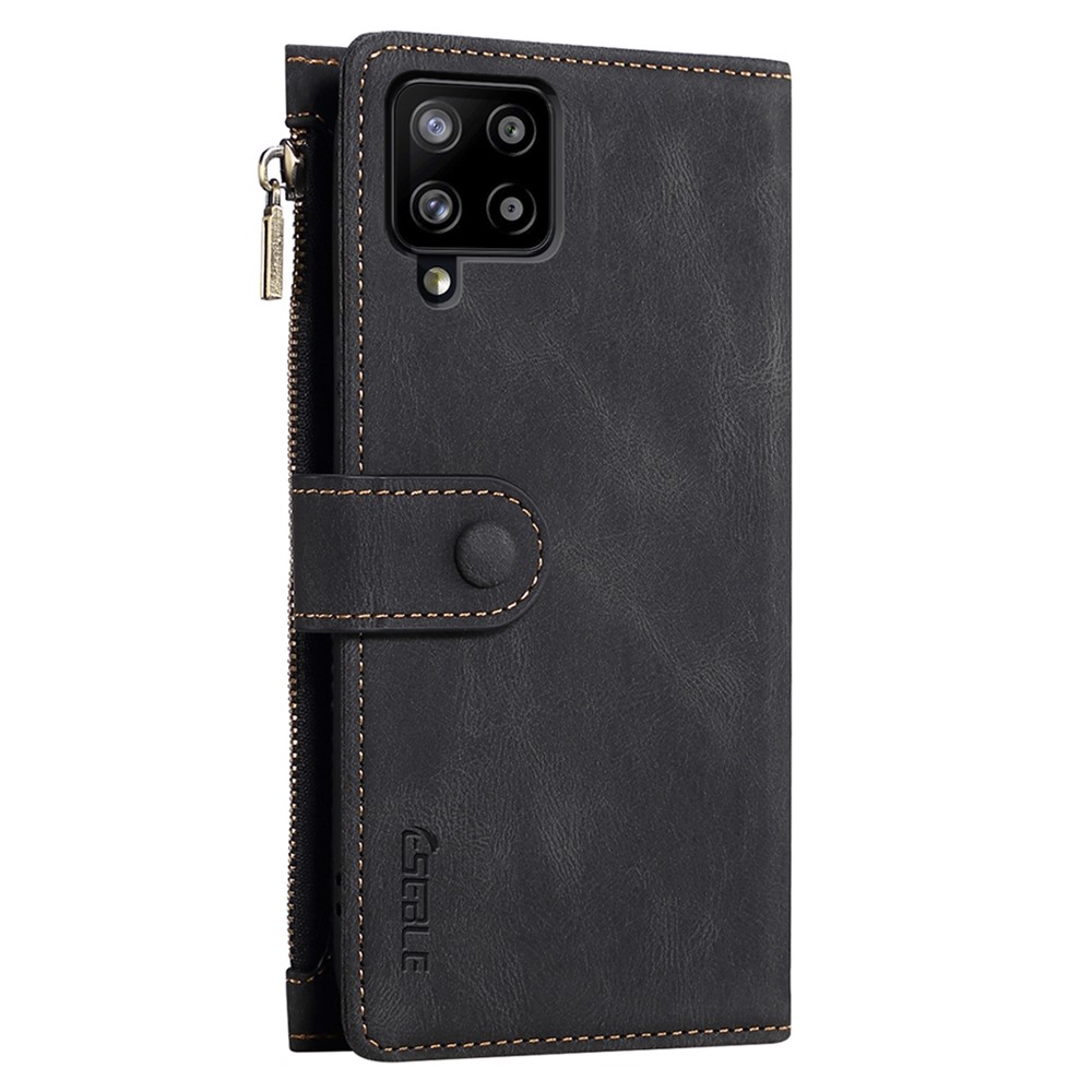 Wallet Phone Cover Protective Zippered Pocket with Strap Card Slots Multifunctional Case Phone Case with Stand for Samsung Galaxy A42 5G - Black-3