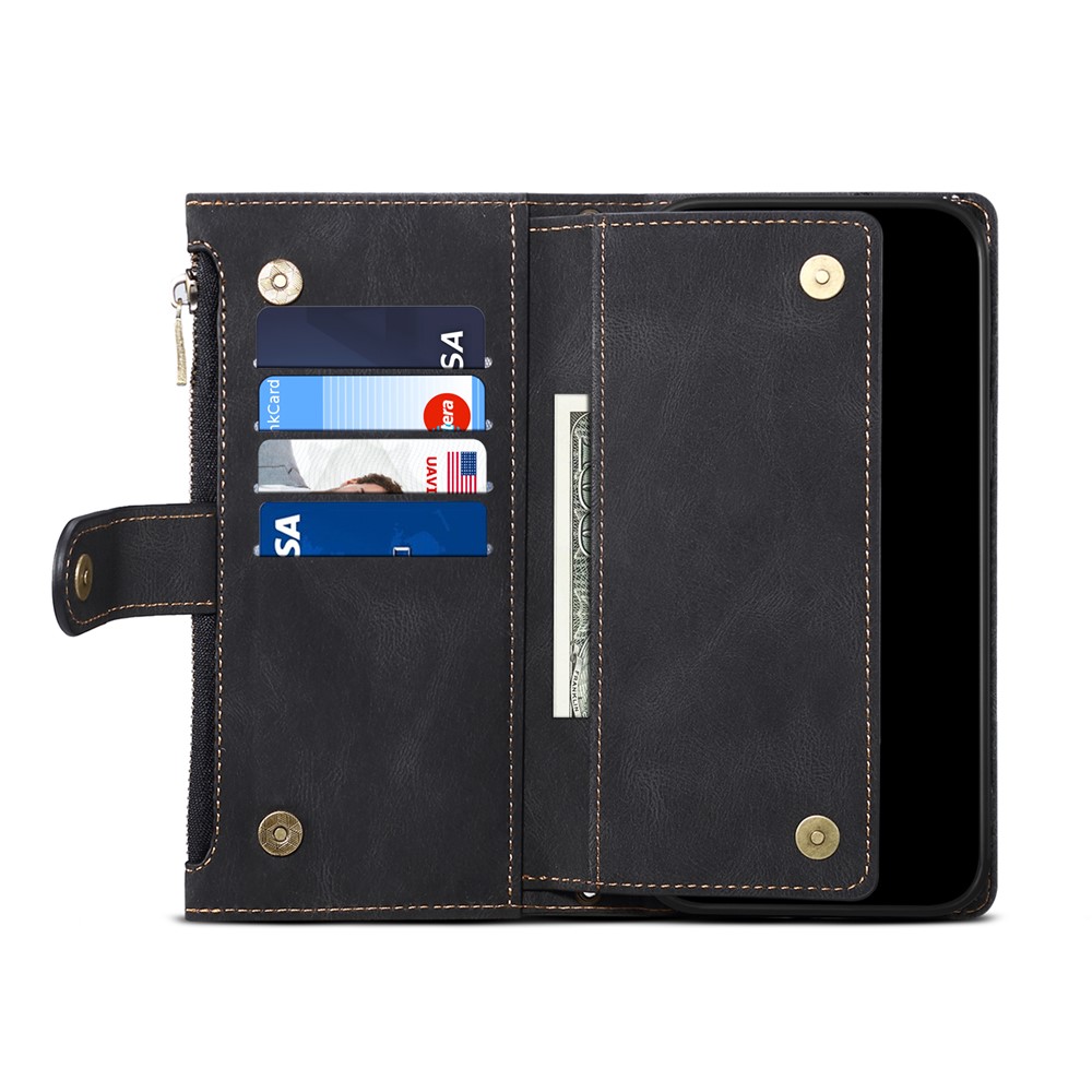 Wallet Phone Cover Protective Zippered Pocket with Strap Card Slots Multifunctional Case Phone Case with Stand for Samsung Galaxy A42 5G - Black-5