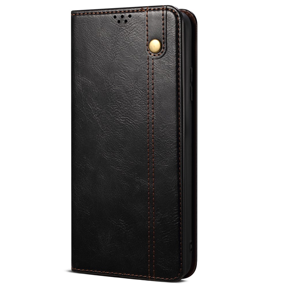 Magnetic Auto-absorbed PU Leather Wallet Stand Waxy Crazy Horse Texture Phone Case Cover for Samsung Galaxy M52 5G - Black-2