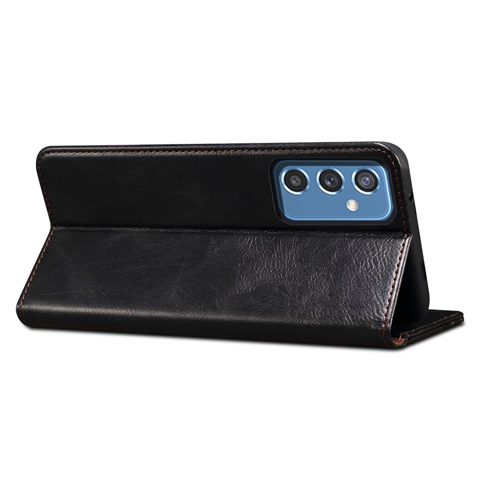 Magnetic Auto-absorbed PU Leather Wallet Stand Waxy Crazy Horse Texture Phone Case Cover for Samsung Galaxy M52 5G - Black-5