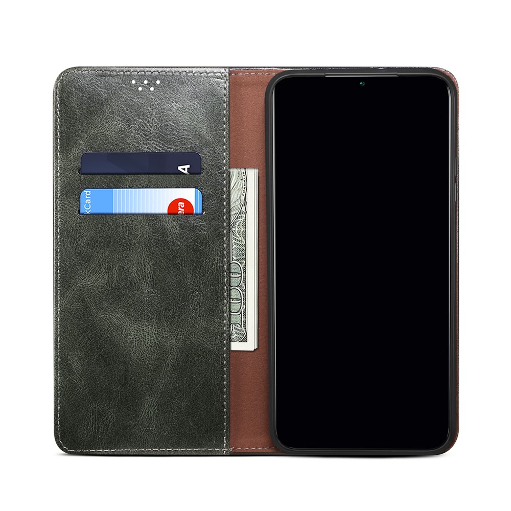 Magnetic Auto-absorbed PU Leather Wallet Stand Waxy Crazy Horse Texture Phone Case Cover for Samsung Galaxy M52 5G - Green-6