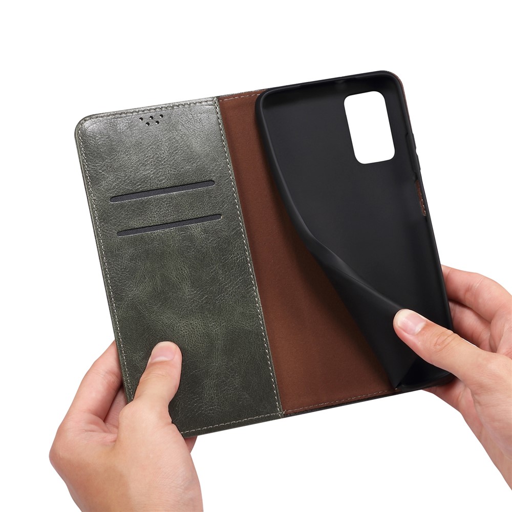 Magnetic Auto-absorbed PU Leather Wallet Stand Waxy Crazy Horse Texture Phone Case Cover for Samsung Galaxy M52 5G - Green-7