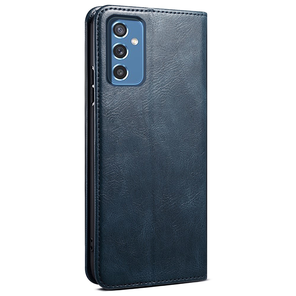 Magnetic Auto-absorbed PU Leather Wallet Stand Waxy Crazy Horse Texture Phone Case Cover for Samsung Galaxy M52 5G - Blue-3