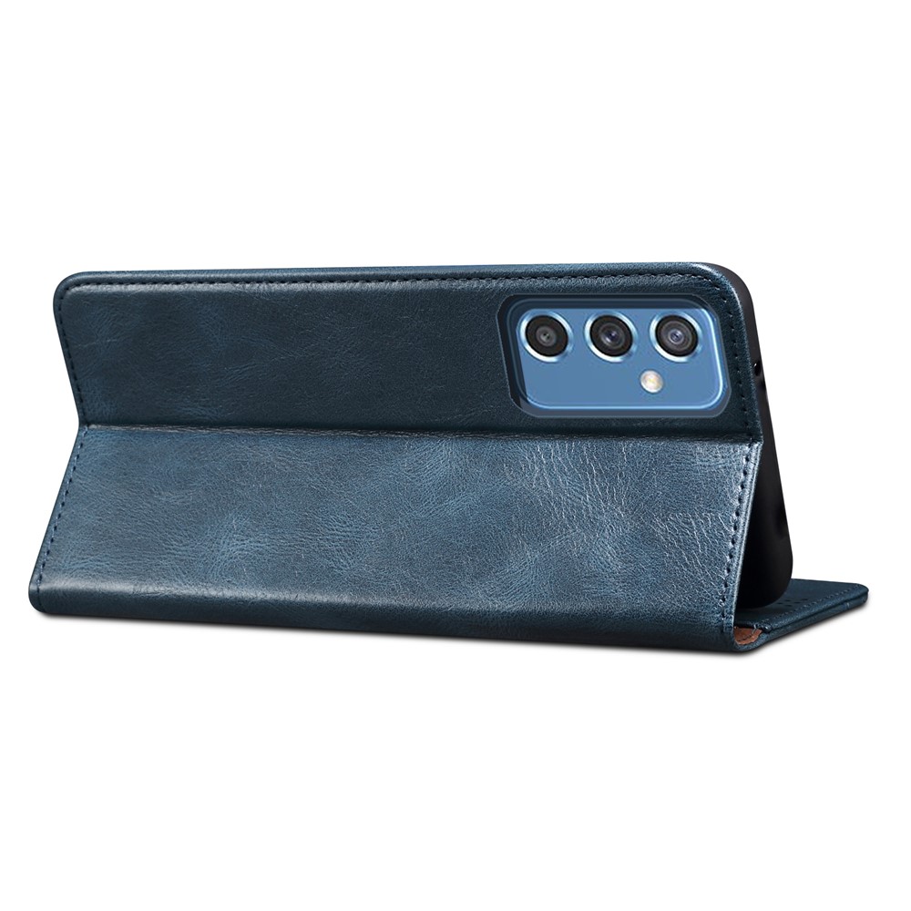 Magnetic Auto-absorbed PU Leather Wallet Stand Waxy Crazy Horse Texture Phone Case Cover for Samsung Galaxy M52 5G - Blue-4