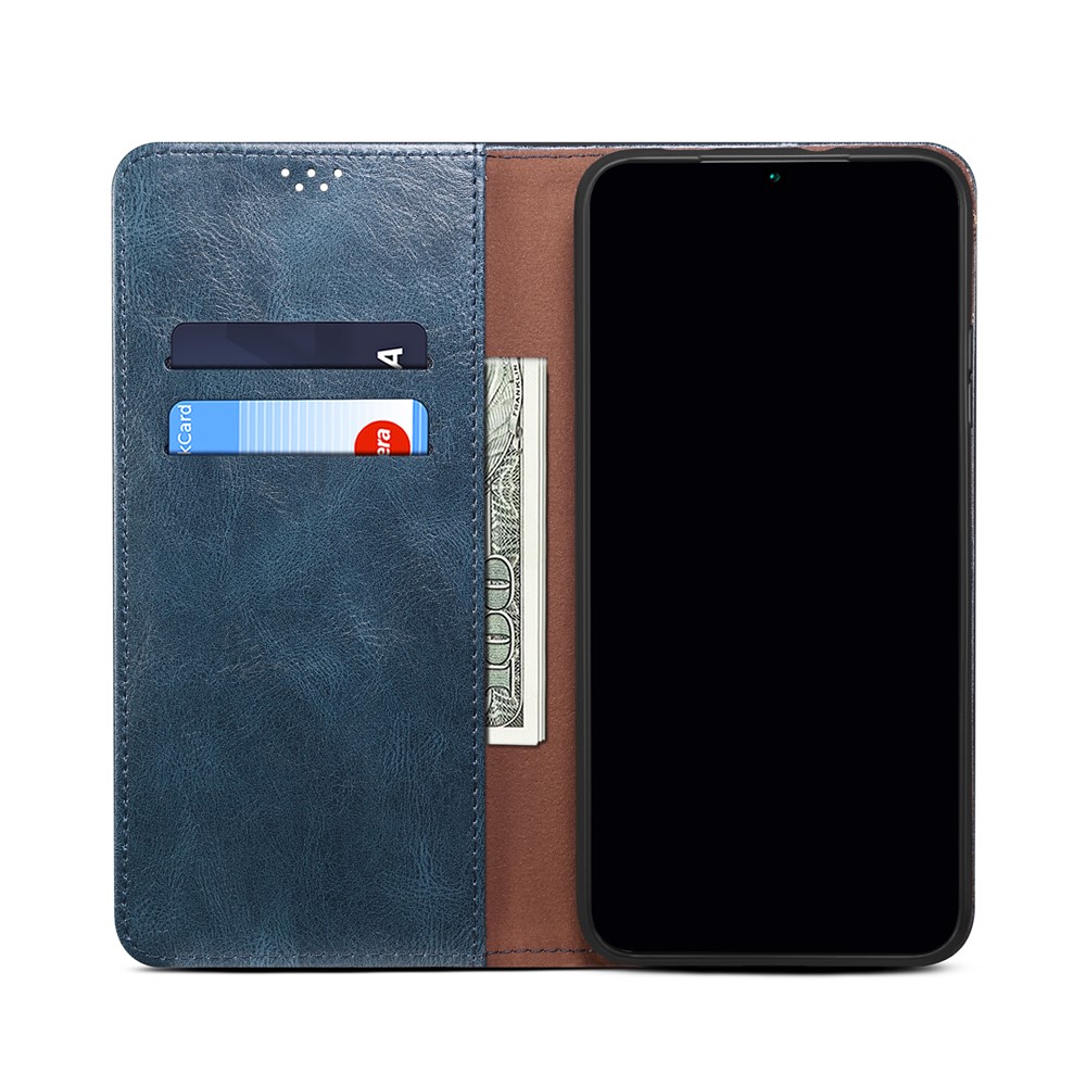 Magnetic Auto-absorbed PU Leather Wallet Stand Waxy Crazy Horse Texture Phone Case Cover for Samsung Galaxy M52 5G - Blue-6