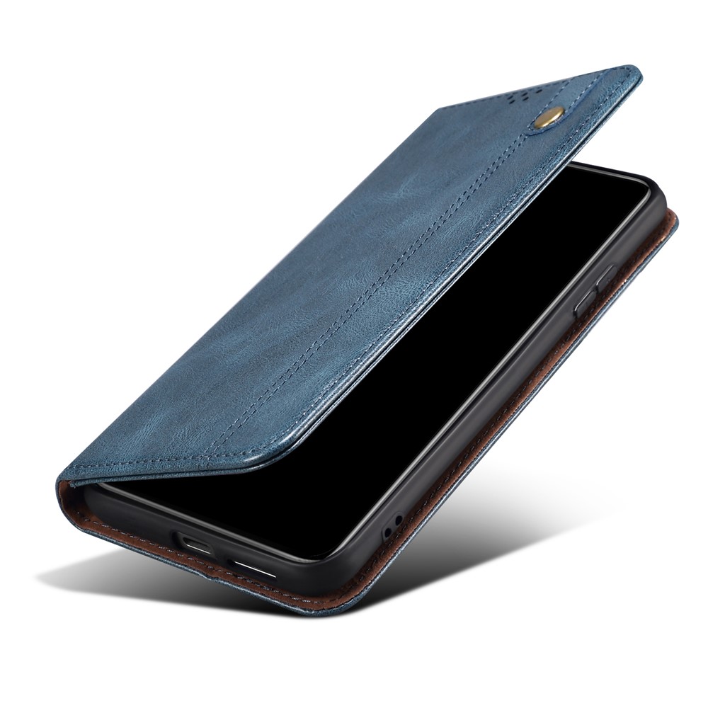Magnetic Auto-absorbed PU Leather Wallet Stand Waxy Crazy Horse Texture Phone Case Cover for Samsung Galaxy M52 5G - Blue-8