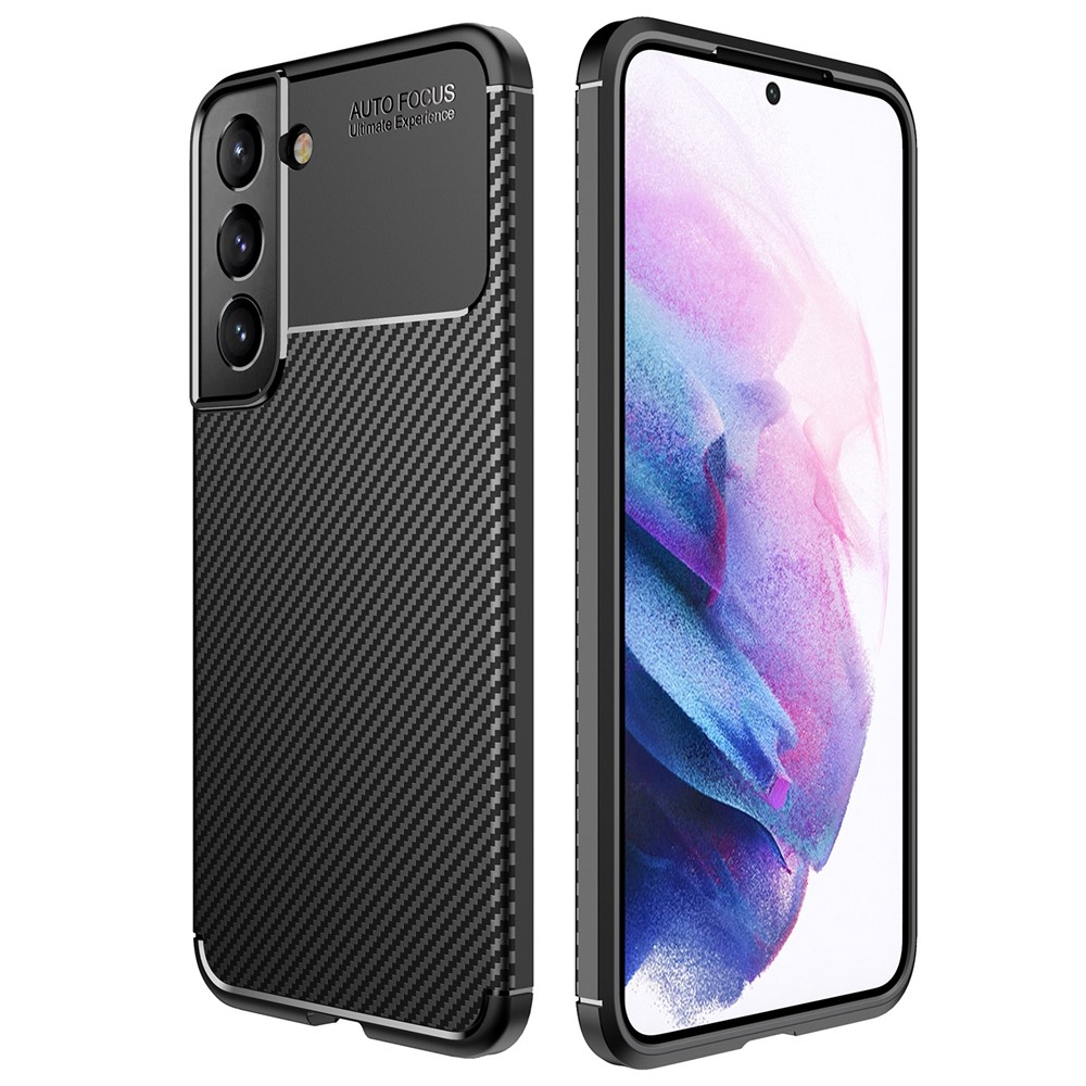 Carbon Fiber Soft TPU Anti-Scratch Protective Phone Case for Samsung Galaxy S22 - Black-1