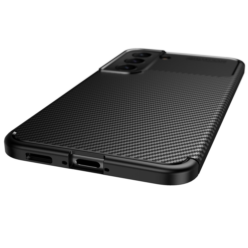 Fibra de Carbono Soft TPU Anti-arranhão Capa de Proteção Para Samsung Galaxy S22 5G - Preto