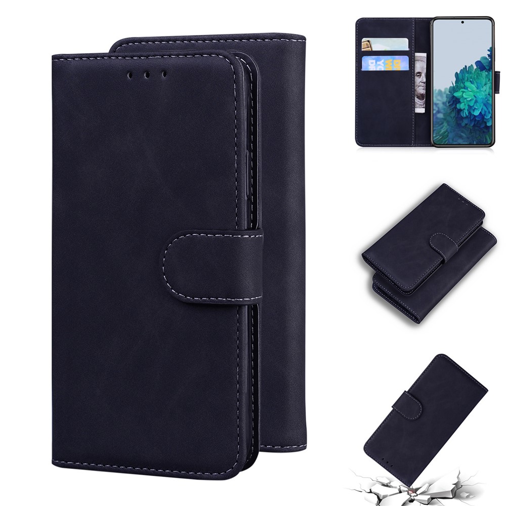 Solid Color Full-Protective Leather Phone Protective Shell with Stand and Wallet for Samsung Galaxy S22 - Black-7