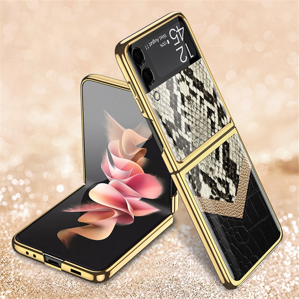 GKK Texture Color Splicing Pattern Printing PC + Tempered Glass Rear Screen Protector Phone Case Cover for Samsung Galaxy Z Flip3 5G - Style 5-2